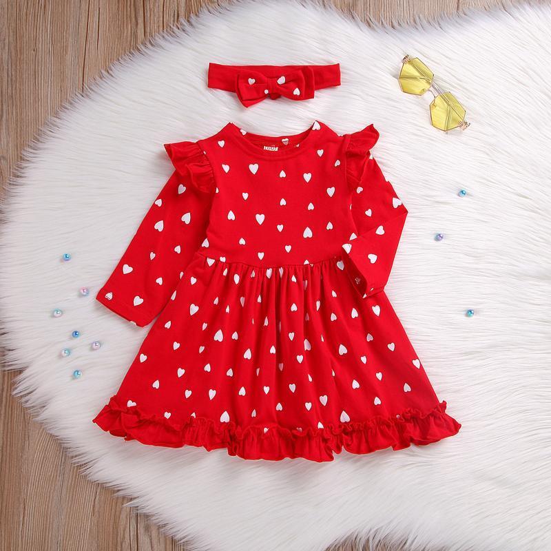 

6m-3t Toddler Baby Red Winter Dresses Spot Printed Long Sleeve O-neck Girls Dresses Valentine's Day Hearts Printing Tutu Dress1