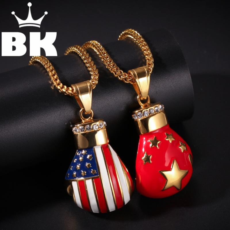

THE BLING KING Custom Boxing Glove Necklace Hip Hop Full Iced Out Cubic Zirconia gold sliver CZ Stone