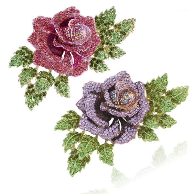 

Crystal Rose Flower Brooch Pin Rhinestone Alloy Rose plant Brooches wedding Gift Garment Accessories1