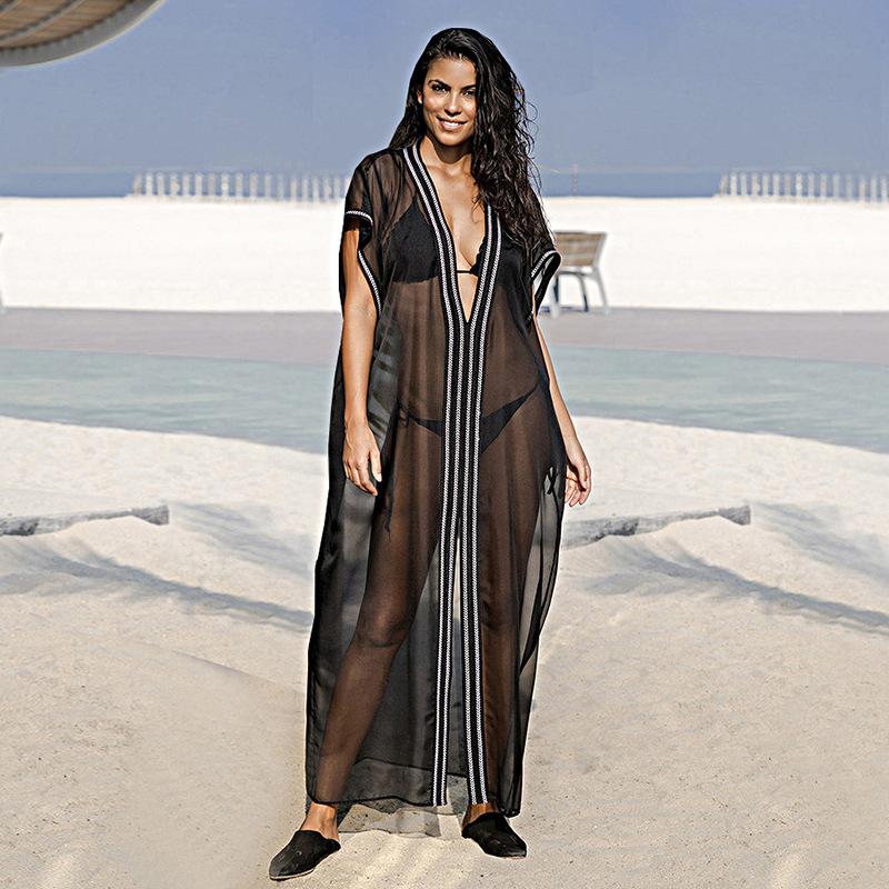 

Transparent Long Cover Up Beach Dress Black Tunics Swimsuit for Women Beachwear Pareos De Playa Mujer Sarong Swimwear 2020