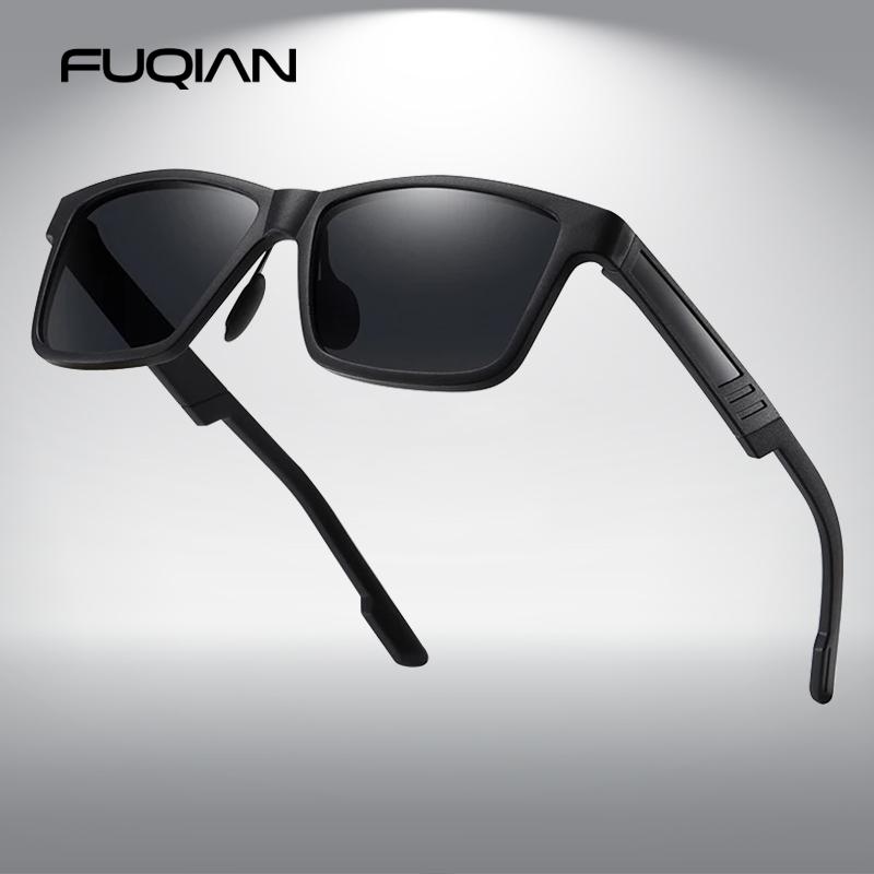 

FUQIAN Classic Square Sunlgasses For Men Vintage Polarized Male Sun Glasses UV Protection Driver's Shades, White;black
