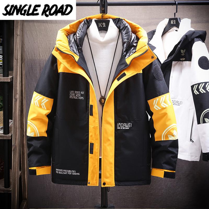 

SingleRoad Mens Down Jacket Men 2020 Winter Black Jacket Coat Patchwork Hooded Windproof Oversized Hip Hop Streetwear Jackets, White jacket men
