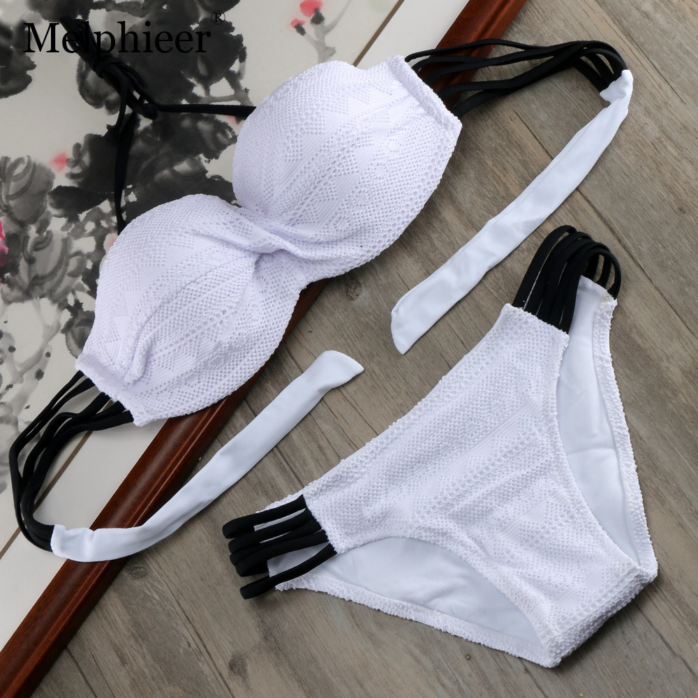 

Hot Lace Push Up Swimsuit Solid Bikini Set Cut Out Swimwear Bandeau Bikinis Women Swimming Suit Wired Bra Bathing Suit E610 Y200319, Style 3