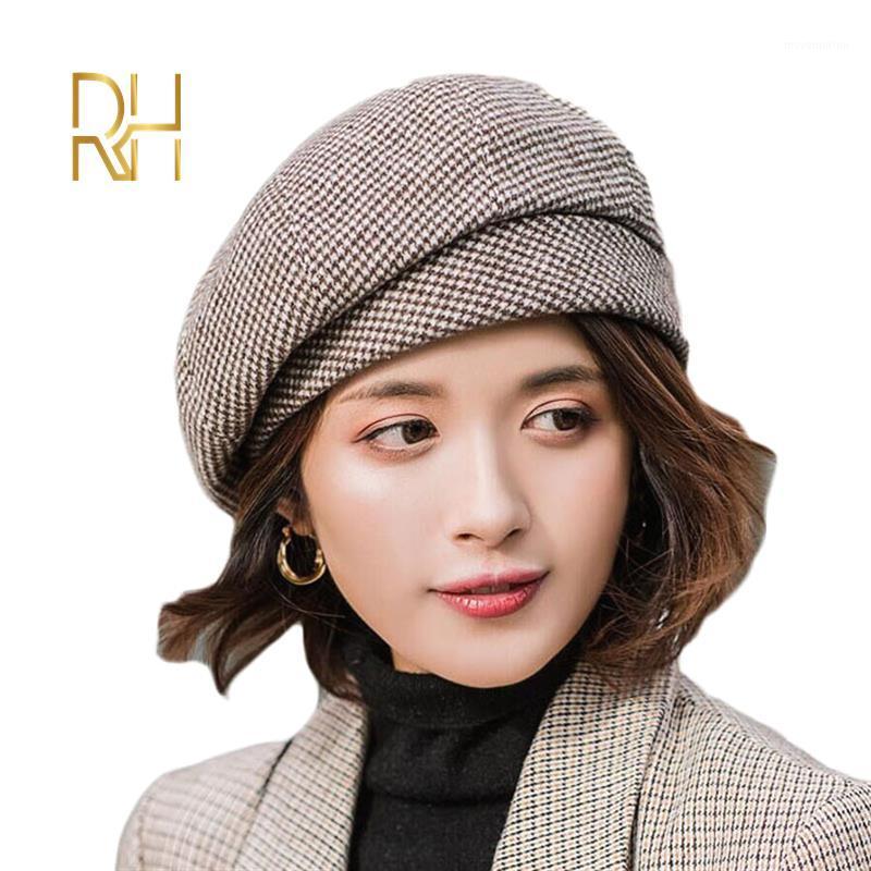 

New Elegant Women Plaid Beret For Fashion Winter Female Cotton Wool Hats Cap Autumn 2020 Brand New Women's Painter Hat RH1, Black