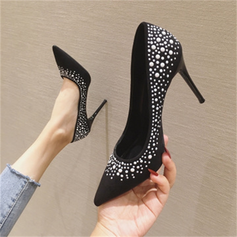 

2020 Bling Women's Gradient Fashion Sexy Crystal Stilettos Toe Wedding Shoes Woman High Heels Nine at Night Shoe Party Vkqb, Black.