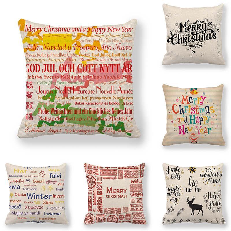 

45cm*45cm christmas letters design snowflake linen/cotton cover cushion sofa and Home decorative pillow cover1