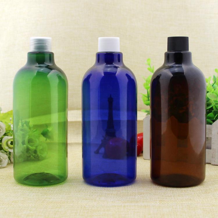 

2/10pcs 500ml green/blue/amber round PET water bottle with white/black/clear screw lid Cosmetic 500cc DIY Big Package Container