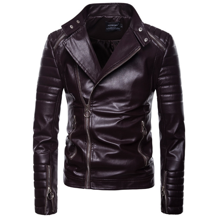 

2021 New Autumn Masculine of Superior Quality Men Classic Diagonal Zenith Leather Jacket Outerwear (coat) 7FA6, Black