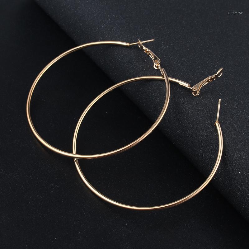 

1Pair Lady Exaggerated Earrings 60mm Gold Smooth Big Hoop Earrings For Women Korean Bijoux Jewelry Circle Pendientes E3291