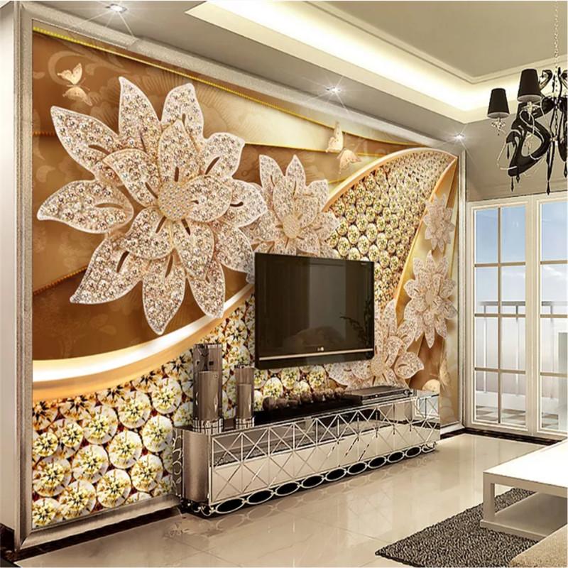

Custom European Luxury Wall Paper 3D Modern Embossed Golden Jewelry Flower Mural Wallpaper 3D for Living Room Bedroom Wall Decor, 15615385