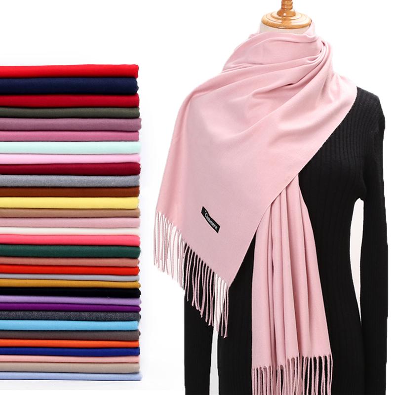 

2020 Women Winter Scarf Solid Cashmere Scarves Thick Neck Warm Head Hijab Lady Shawls Wraps Blanket Female Echarpe