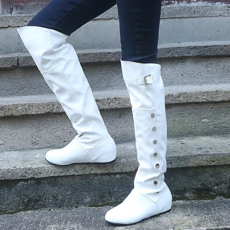 

Over The Knee Boots Women Pu Elastic Boots Female Round Toe Shoes Concise Flat Shoes Autumn Winter 2020 Plus Size1, Black