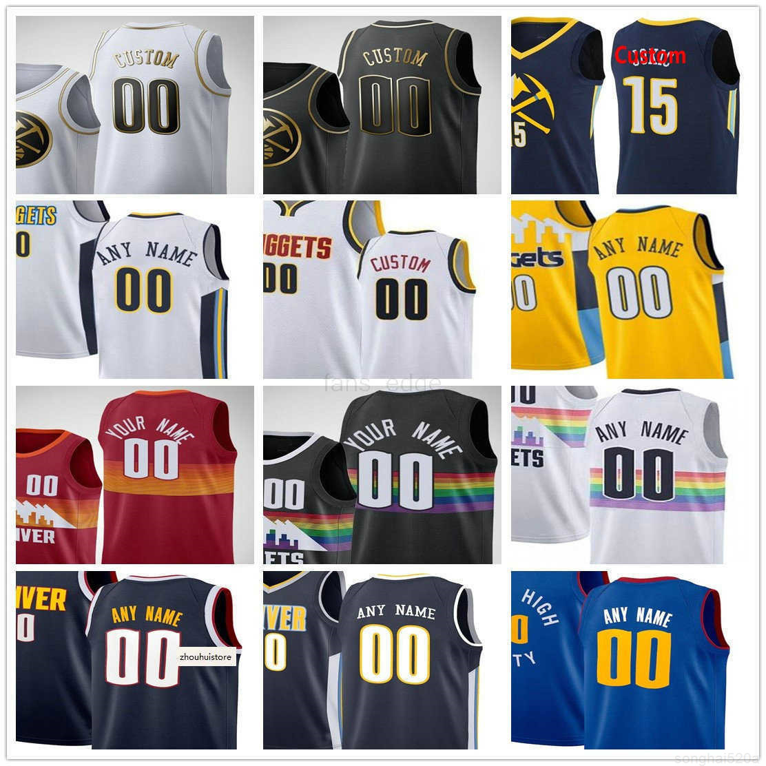 

Custom Printed 15 Jokic Jamal 27 Murray Nikola Michael 1 Porter Jr. Facundo 7 Campazzo Gary 14 Harris Men Woman Kids Youth Basketball Jersey, Black;red