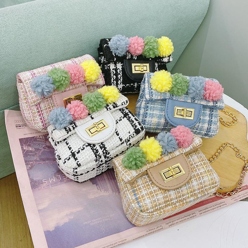 

Raged Sheep Lovely Children 2021 New Baby Shoulder Bag Messenger Cute Fur Ball Fashon Wallet Girls Coin Purses Small Square Bags, Black