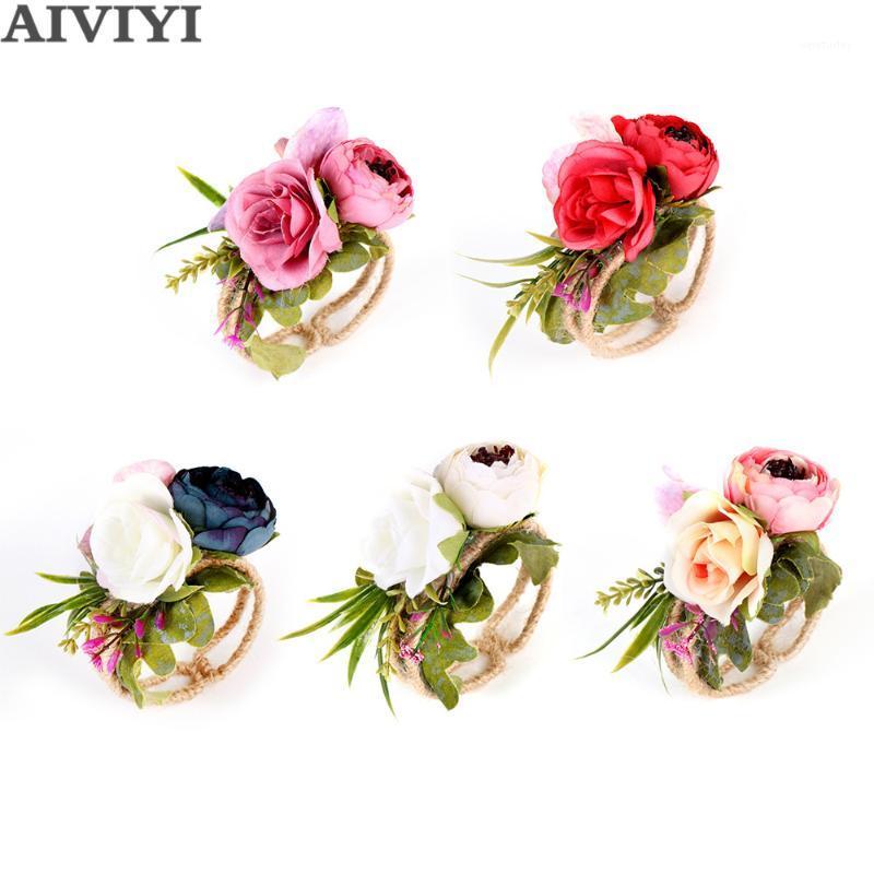 

Artificial Flowers wedding bridesmaid bride wrist brooch woodland brooch weave straw bracelet wedding ball accessories1