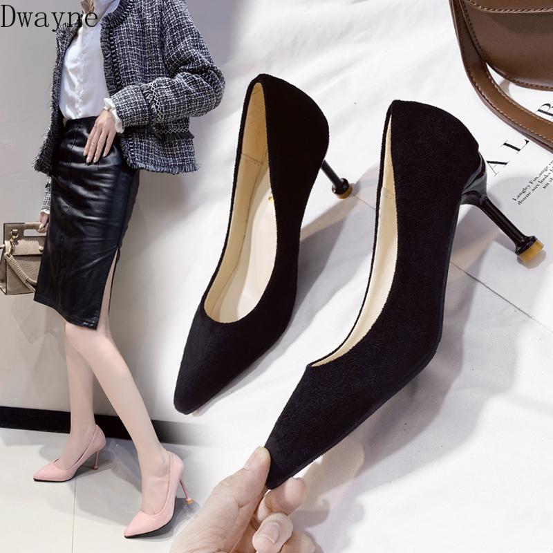 

2021 New Office Lady Shoes Faux Suede High Heels Woman Shoes Pointed Toe Dress Basic Pumps Women Boat zapatos mujer, 4cm