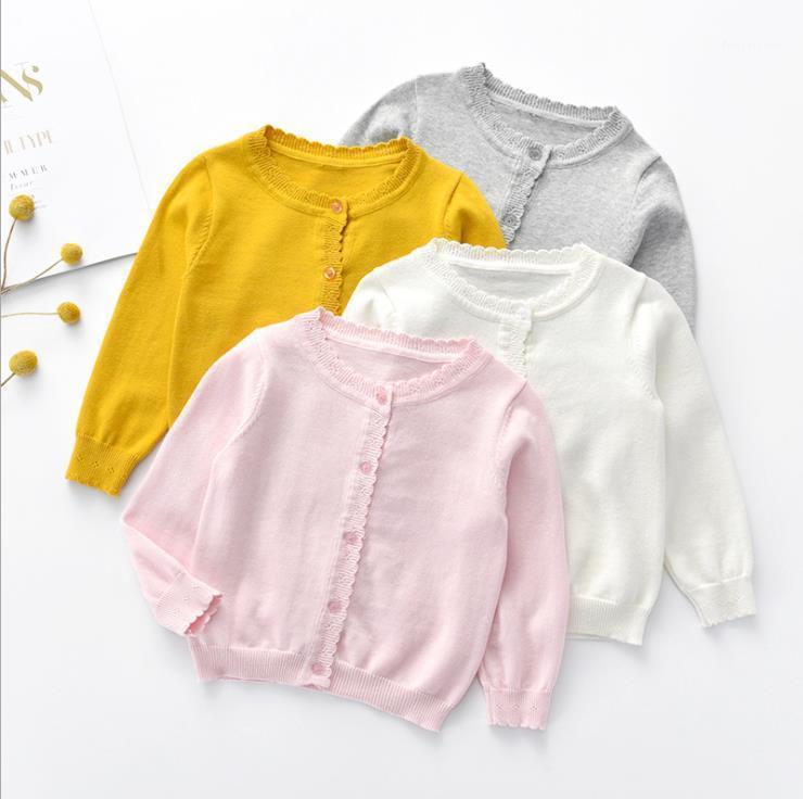 

Baby Girls Solid Color Cardigan, Autumn and Winter Long Sleeve Round Neck Button Down Knitwear1, Beige