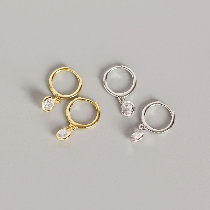 

Minimalist 925 Silver hoop Earrings for women,Round Big Clear Zircon Earrings female,Gold color,Party Engagement Jewelry
