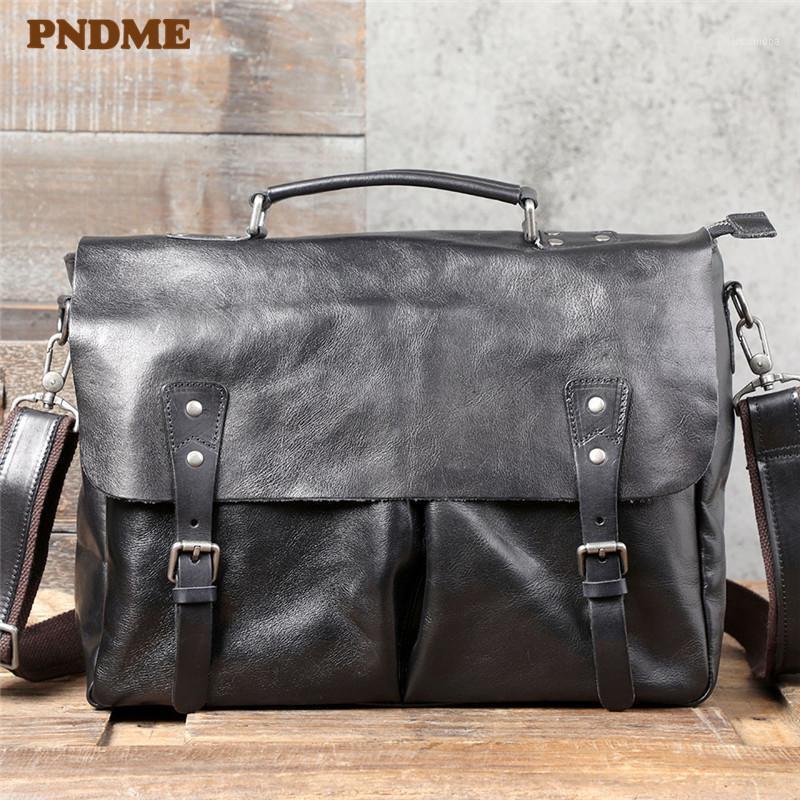 

PNDME fashion high-quality genuine leather men's briefcase business natural real cowhide handbag luxury laptop messenger bags1, Black