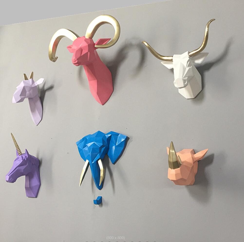 TV sofa office meeting room Decorative Objects background wall decoration sheep rhinoceros elephant one horned red deer head wall hanging-image-754129447