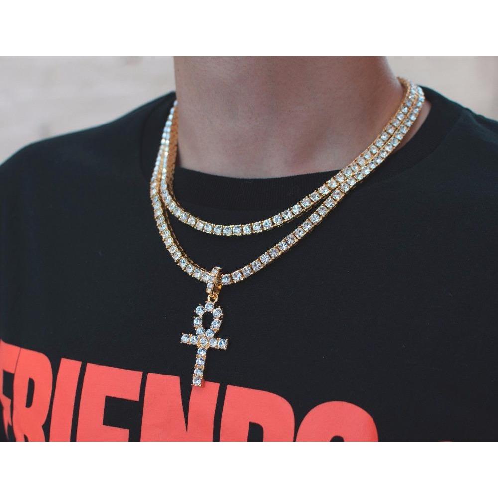 

Hip Hop Iced Out Ankh Cross Pendant Necklace 4mm Tennis Chain Micro Pave Cz Stones G wmtsTW whole2019