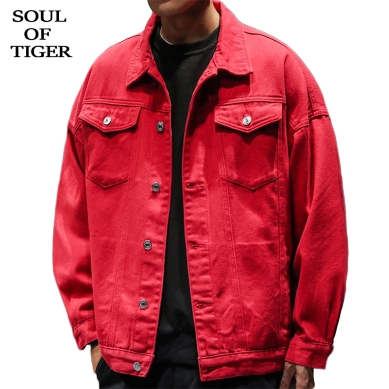 

SOUL OF TIGER Korean Fashion Clothes Punk Streetwear Male Vintage Autumn Oversized Loose Jacket Mens Casual Denim Coat Plus Size 201116, White