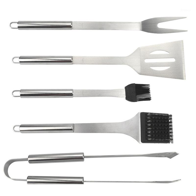 

5Pcs/Set Stainless Steel Barbecue Grilling Tools Set Bbq Accessories Grill Bbq Utensil Camping Grill Tools Kitchen1, Silver