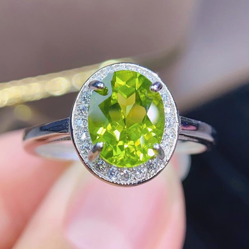 

Cluster Rings Natural Real Green Peridot Ring Per Jewelry 925 Sterling Silver 7*9mm 1.8ct Gemstone Fine Women J21683, Golden;silver