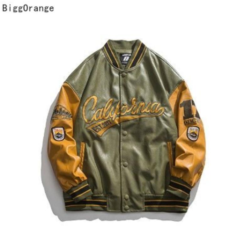 

Men's Jackets Trendy Brand PU Leather Jacket Baseball Uniform Men Autumn And Winter Couples Pilot Loose Cotton Warm Coat, Black;brown
