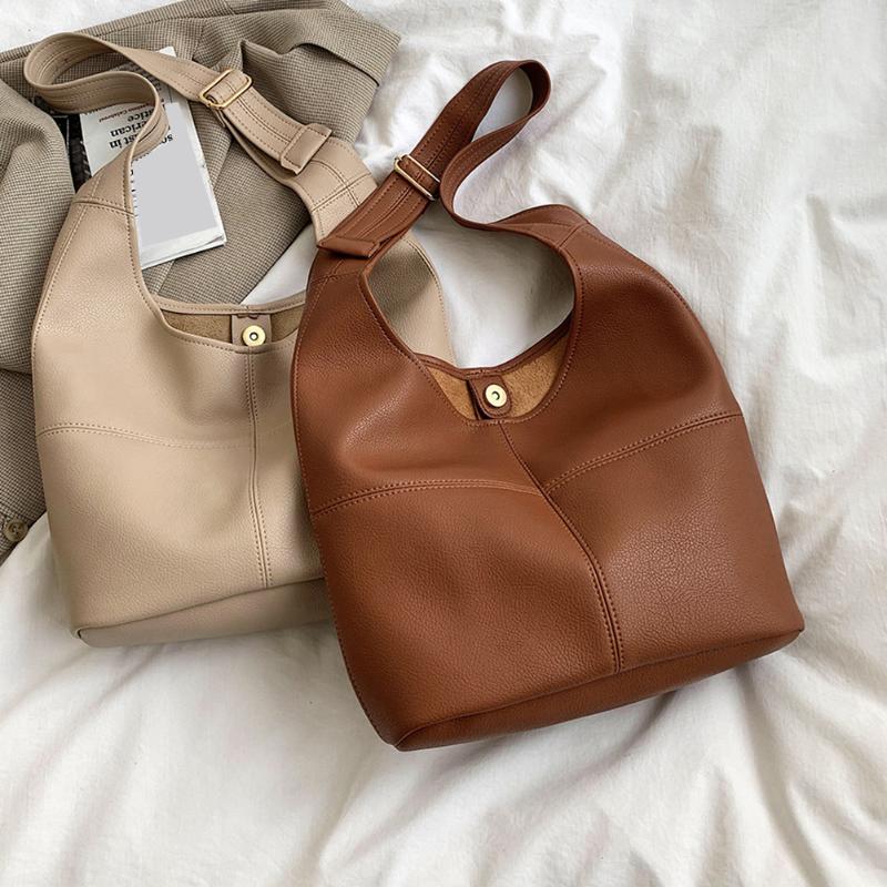 

2pcs/set Fashion PU Leather Women Shoulder Crossbody Bag Portable Solid Color Handbag Large Capacity Street Tote Composite Set, Beige