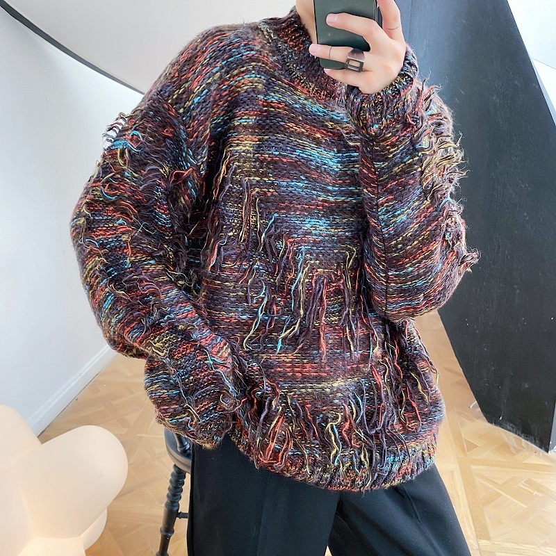 

2020 Knitted Men Thick Thicken Half a Tassel Turtleneck Pullover Male Streetwear Vintage Fashion Sweater Mrd0, My30