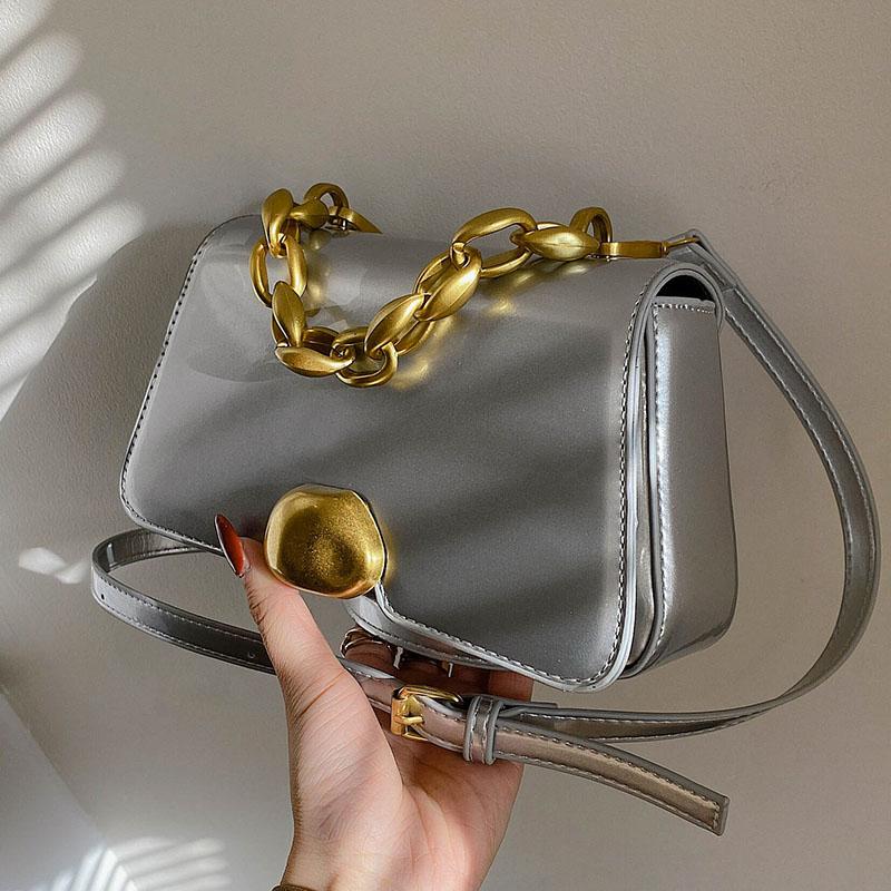 

Elegant Female Chain Tot bag 2021 New High-quality Patent Leather Women's Designer Handbag Vintage Shoulder Messenger Bag Purses, White