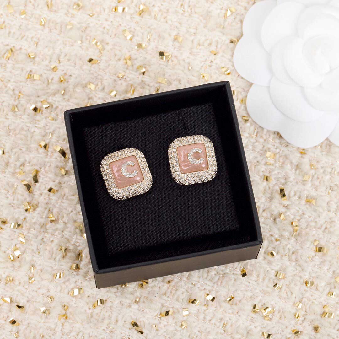 

2021 Luxurious quality stud earring with pink creamic and diamond for women wedding jewelry gift free shipping PS3651