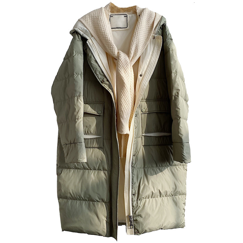 

2021 New Winter Long Sleeve Hooded White Duck Down Jacket Feminino Women Loose Style Warm Coat 9su6, Beige