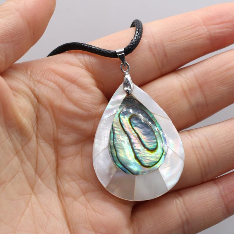 

Natural Shell Necklace With Drop-Shaped Pendant Leather Cord 2MM Charms For Elegant Women Love Romantic Gift