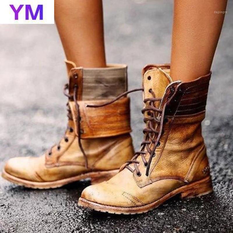 

2020 New Style Fashion Mid-calf Boots Women Round Toe Low Square Heel Winter Boots Rome Style Lace-up Solid Color Zapatos1, Blue