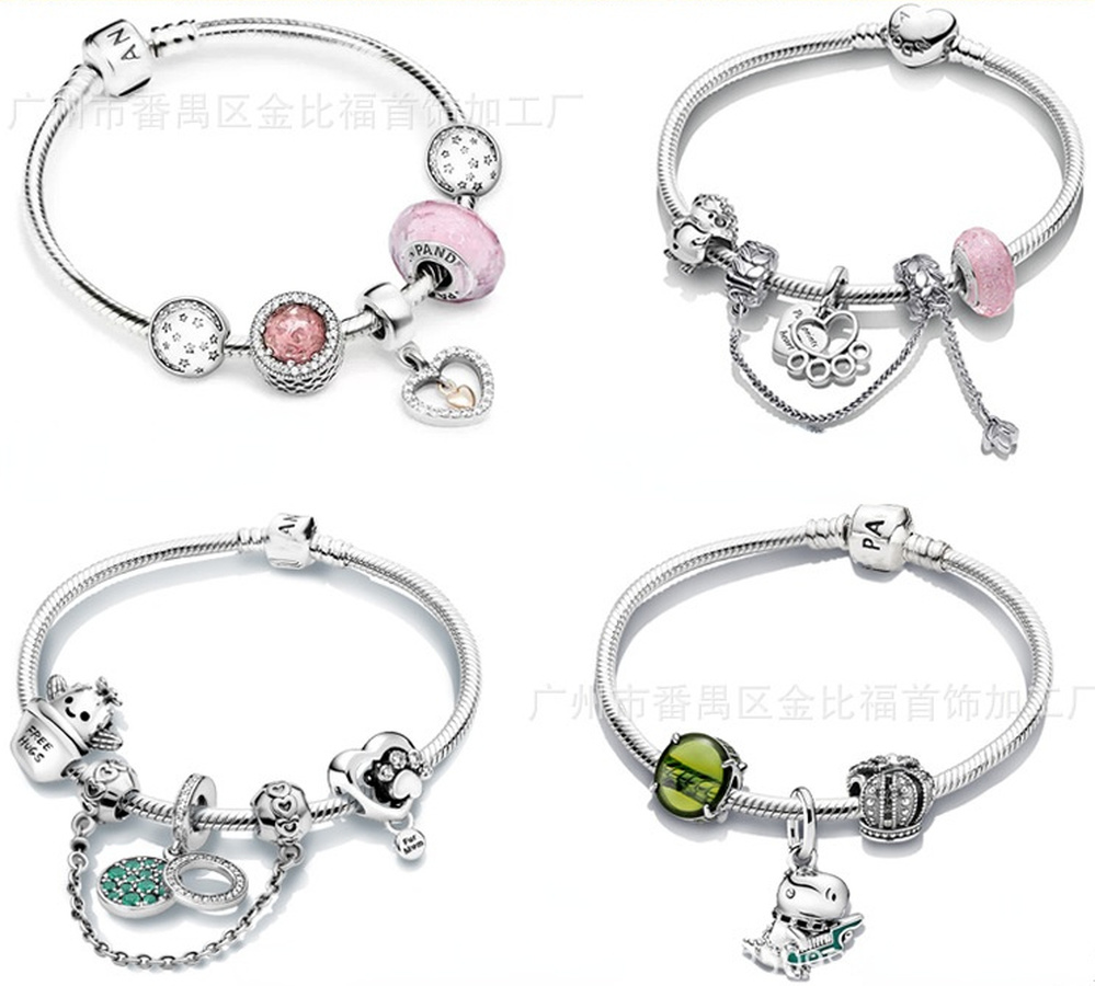 

Designer Jewelry 925 Silver Bracelet Charm Bead fit Pandora Cactus Hugging Set DIY Slide Bracelets Beads European Style Charms Beaded Murano, Black