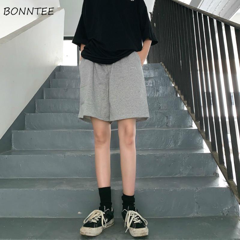

Shorts Women Summer Knee-length Vintage Elastic-waist Straight Loose Trendy Casual Korean Style Simple Home Outwear Chic Ulzzang, 1-solid