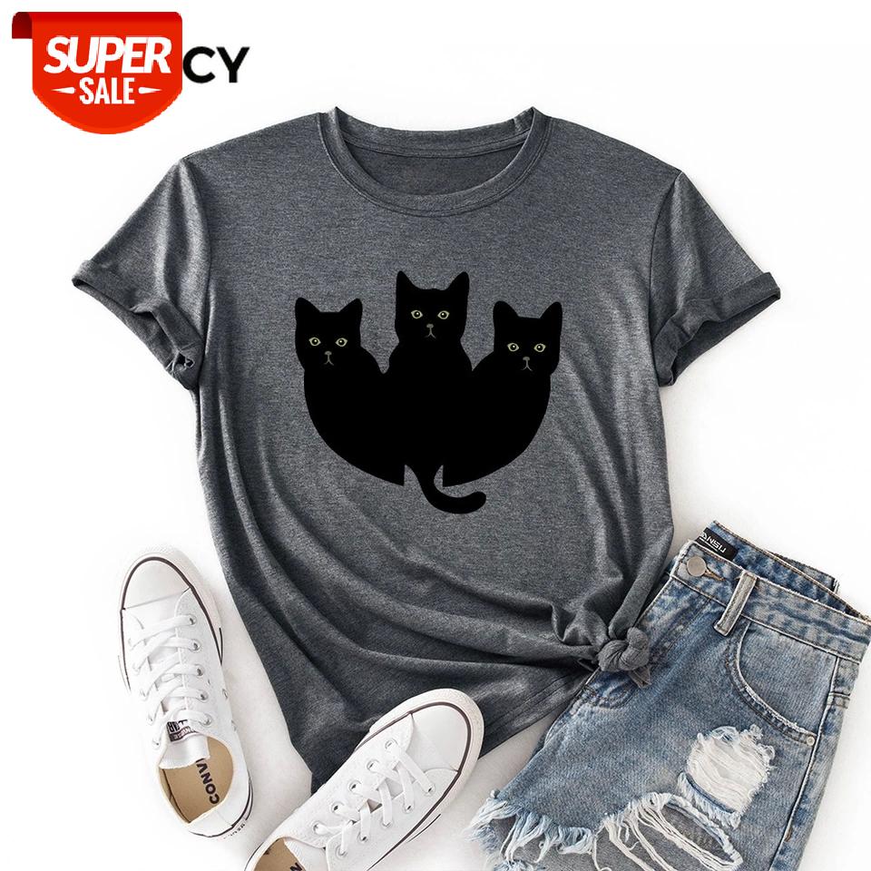 

JFUNCY Plus Size Lady Tshirt Harajuku Graphic Cartoon Cat Print T-shirt Women Tees Woman Summer Cotton Tops Female T Shirt #Tm8L, White