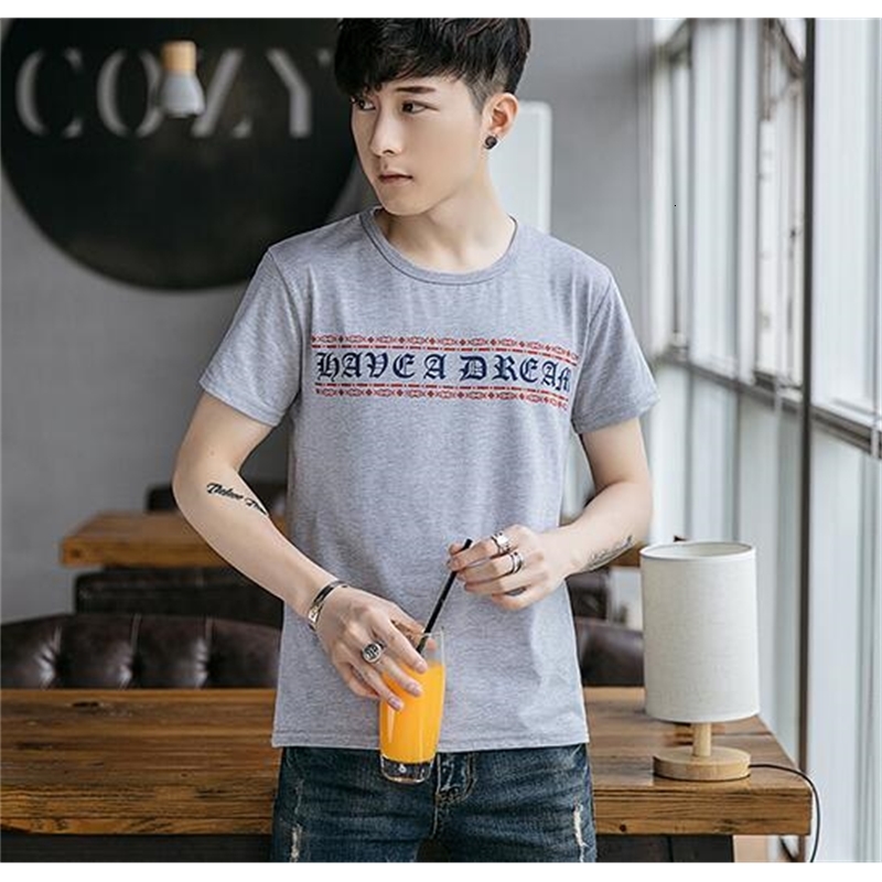 

Gray Printed T-shirt Men Cotton Short Sleeve Clothing Om02p Pjnq