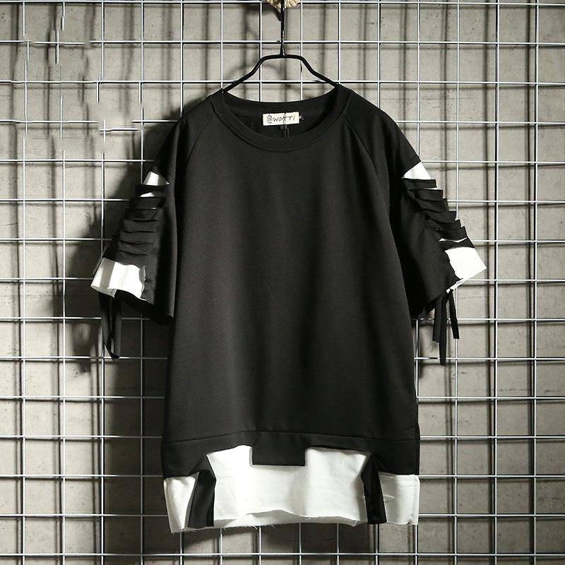 

2019 New Summer Mens Short Sleeves Hip Hop T Shirt Man Fashion Cotton Harajuku Brand male Hole T-shirt Casual Tshirt Streetwear, Black