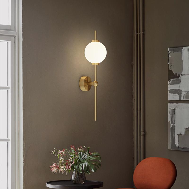 

FSS Nordic Copper Wall lamp Simple Living room Background Wall Lamp Minimalist Bedroom Bedside Dressing Table Aisle Lamps