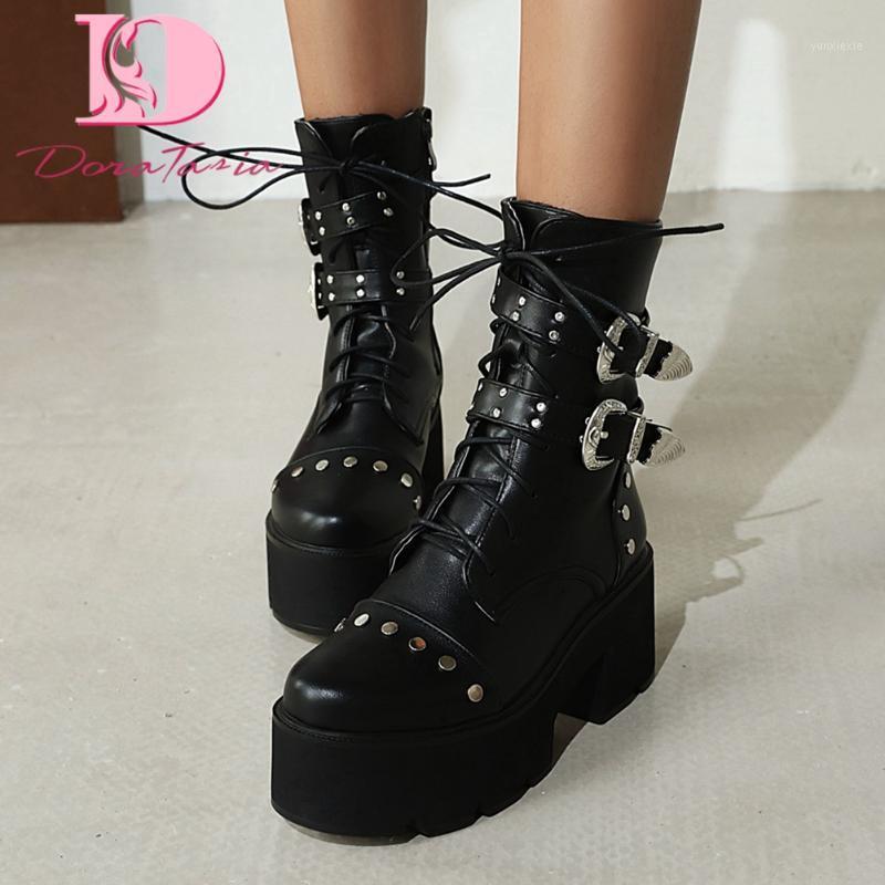

Doratasia 2020 Big Size 44 Cool Thick Platform Brand Winter Women Shoes Shoelaces Cosplay Ankle Boots1, Black