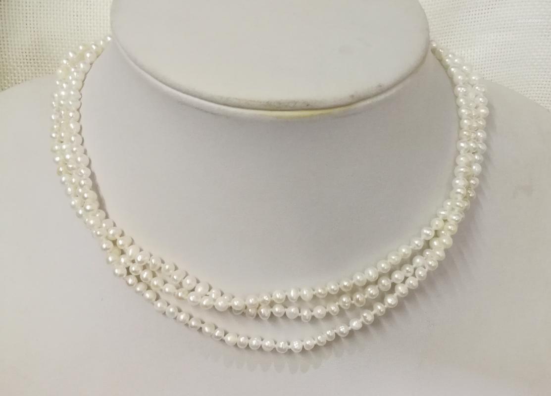 

3 Rows 36-60cm 14-24'' Women Jewelry natural pearl 3x4mm bright white freshwater pearl handmade necklace gift1