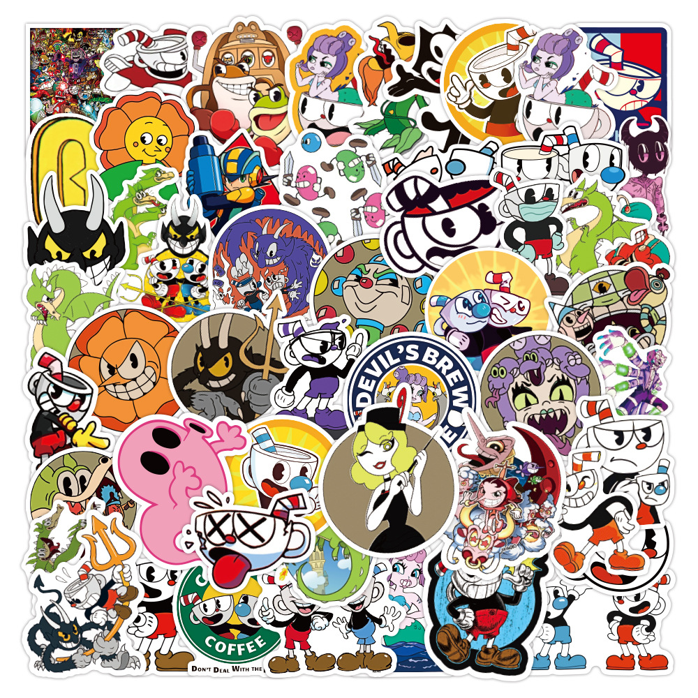 

50Pcs/Lot Cuphead Funny Game Stickers Waterproof Laptop Notebook Luggage Skateboard Computer DIY Decal Cartoon Kid Sticker Toy