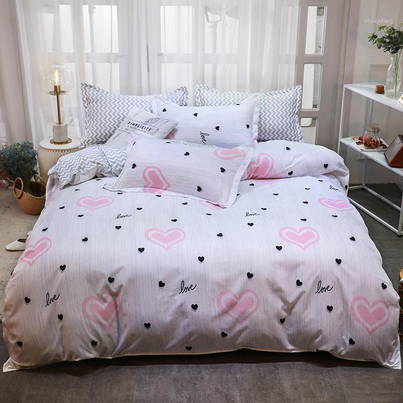 

White Pink Bedding Sets Love Bedclothes Twin Full  King Princess Quilt Cover Bed Flat Sheet Pillow Cases Girls Duvet