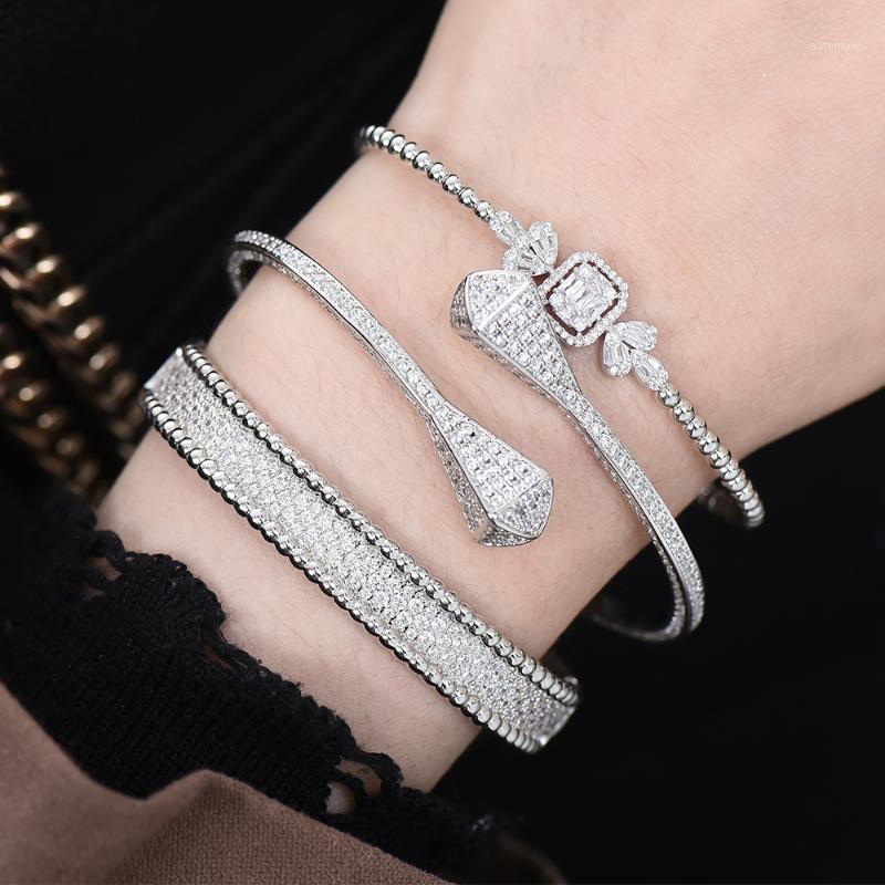 

missvikki Rosegold Luxury Fashion Full Shiny CZ Bangle Bracelet for Women Wedding Engagement Party Show Jewelry High Quality New1, Black