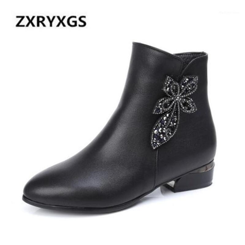 

2020 New Spring Black Cowhide Leather Boots Large Size Fashion Rhinestone Women Boots Non-slip Comfort Plus Velvet Ankle1, Plus velvet 001