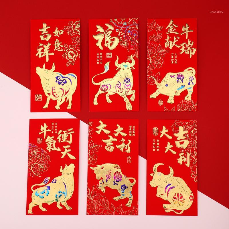 

Long Size Thick Paper 3D Words Patterns 2021 Year of the Ox Chinese New Year Red Packets 24/48 Pcs1