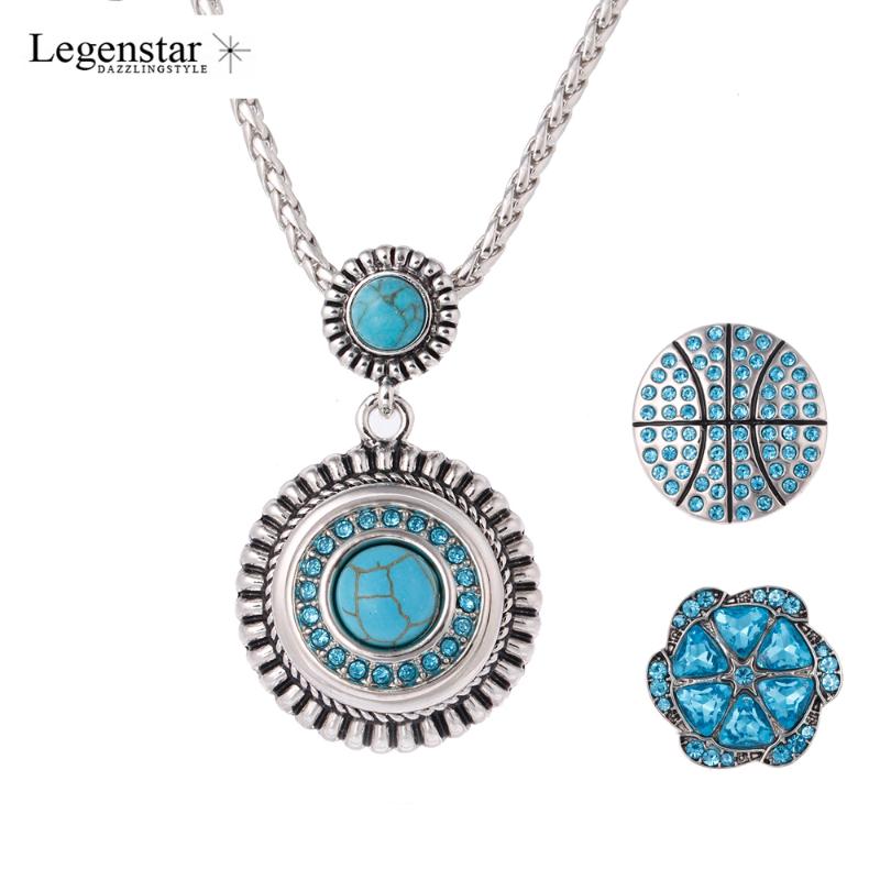 

Legenstar Vintage Pendant Necklace Blue Natural Stone Fit 18mm Interchangeable Snap Button Jewelry